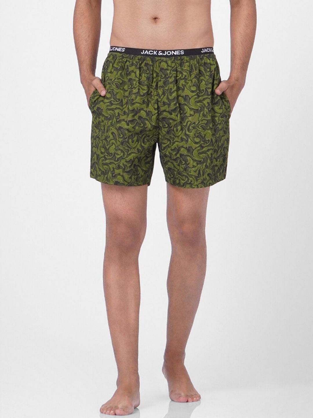 jack & jones men green & grey printed pure cotton boxers 279162601