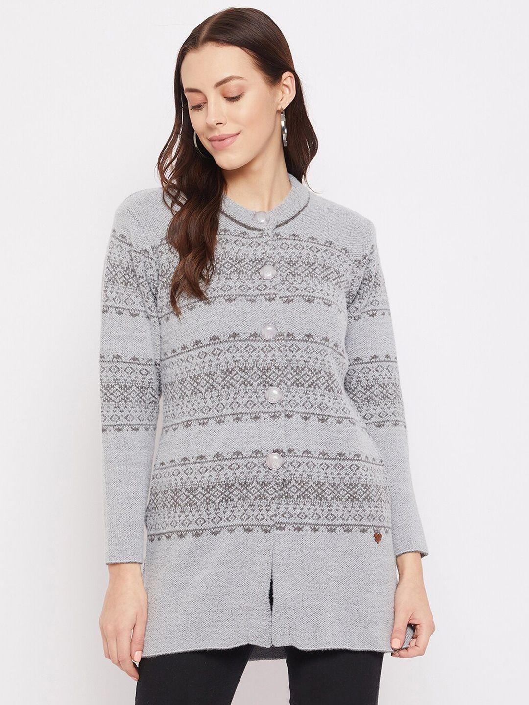 duke women grey & brown printed cardigan