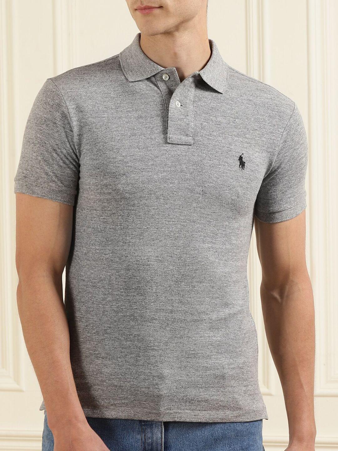 polo ralph lauren men grey polo collar pure cotton t-shirt