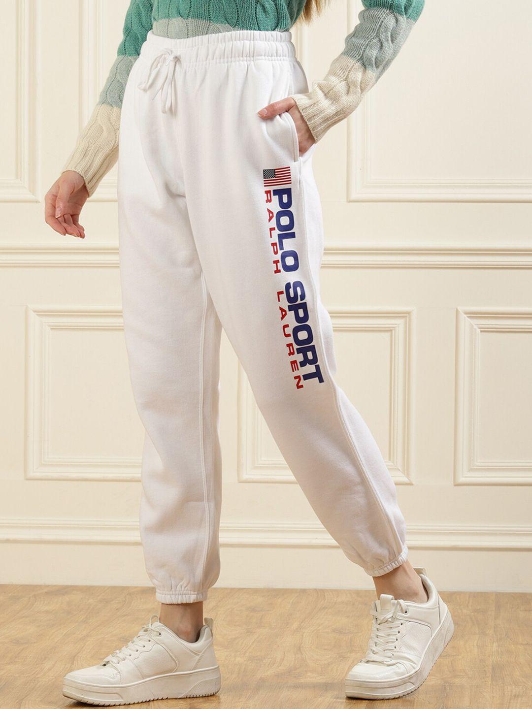 polo ralph lauren women white solid pure cotton joggers