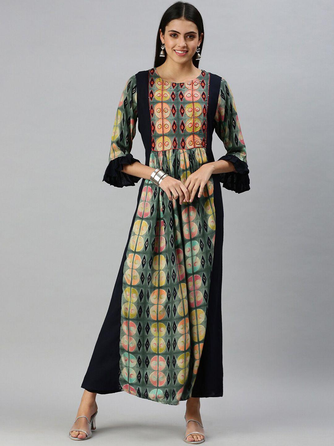 showoff women multicoloured floral printed keyhole neck kurta