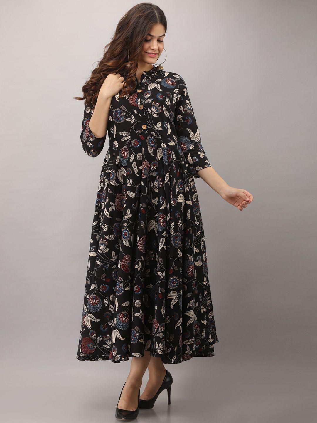 women touch woman black ethnic motifs maxi dress