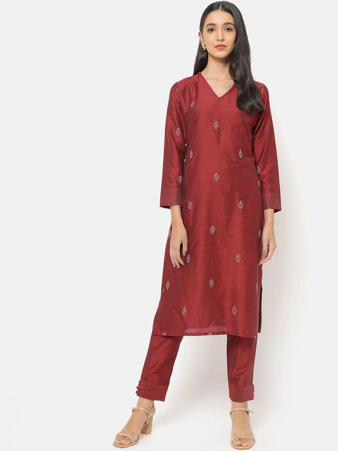 saaki women red ethnic motifs embellished kurta