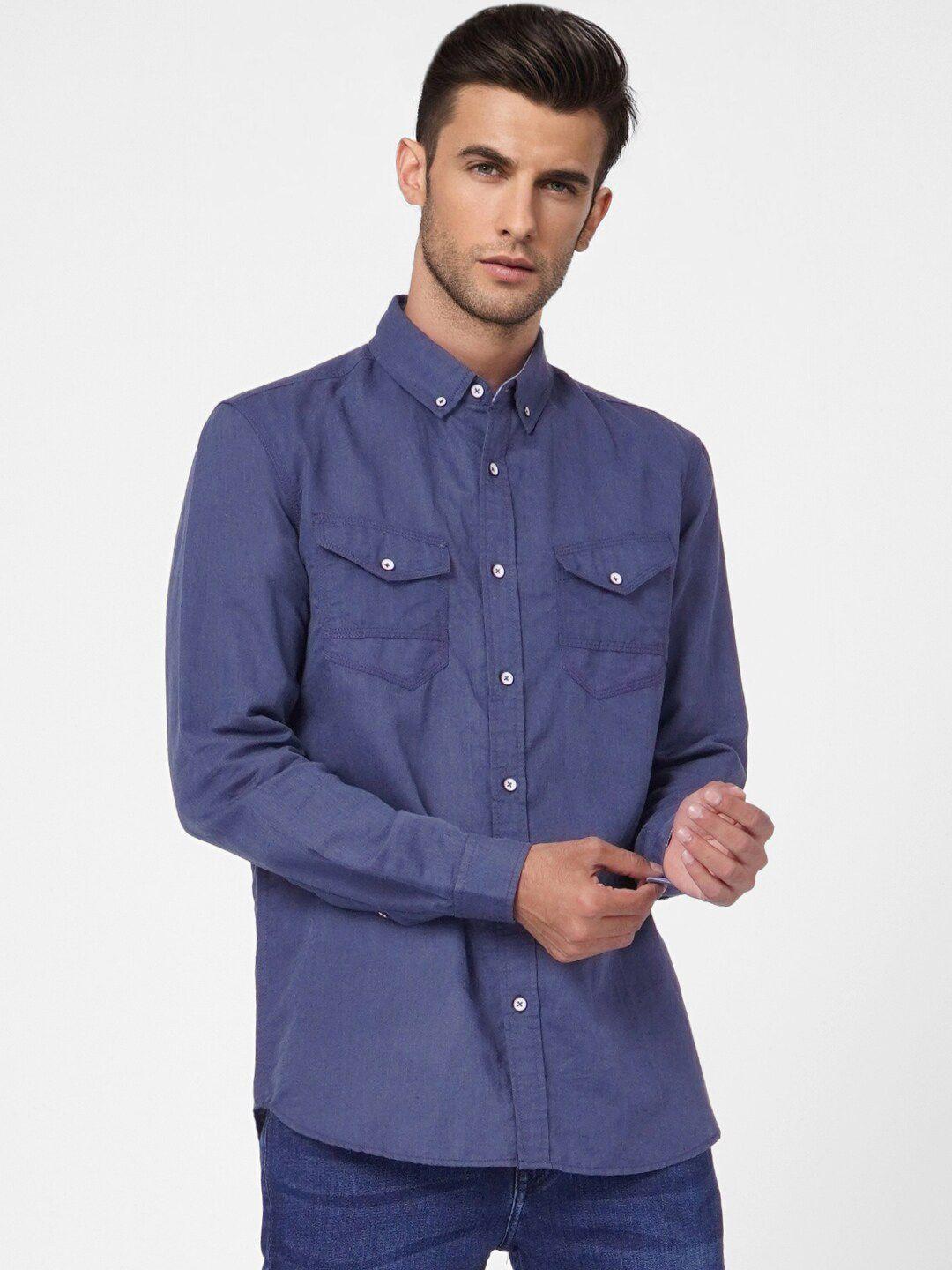 jack & jones men blue regular fit casual shirt