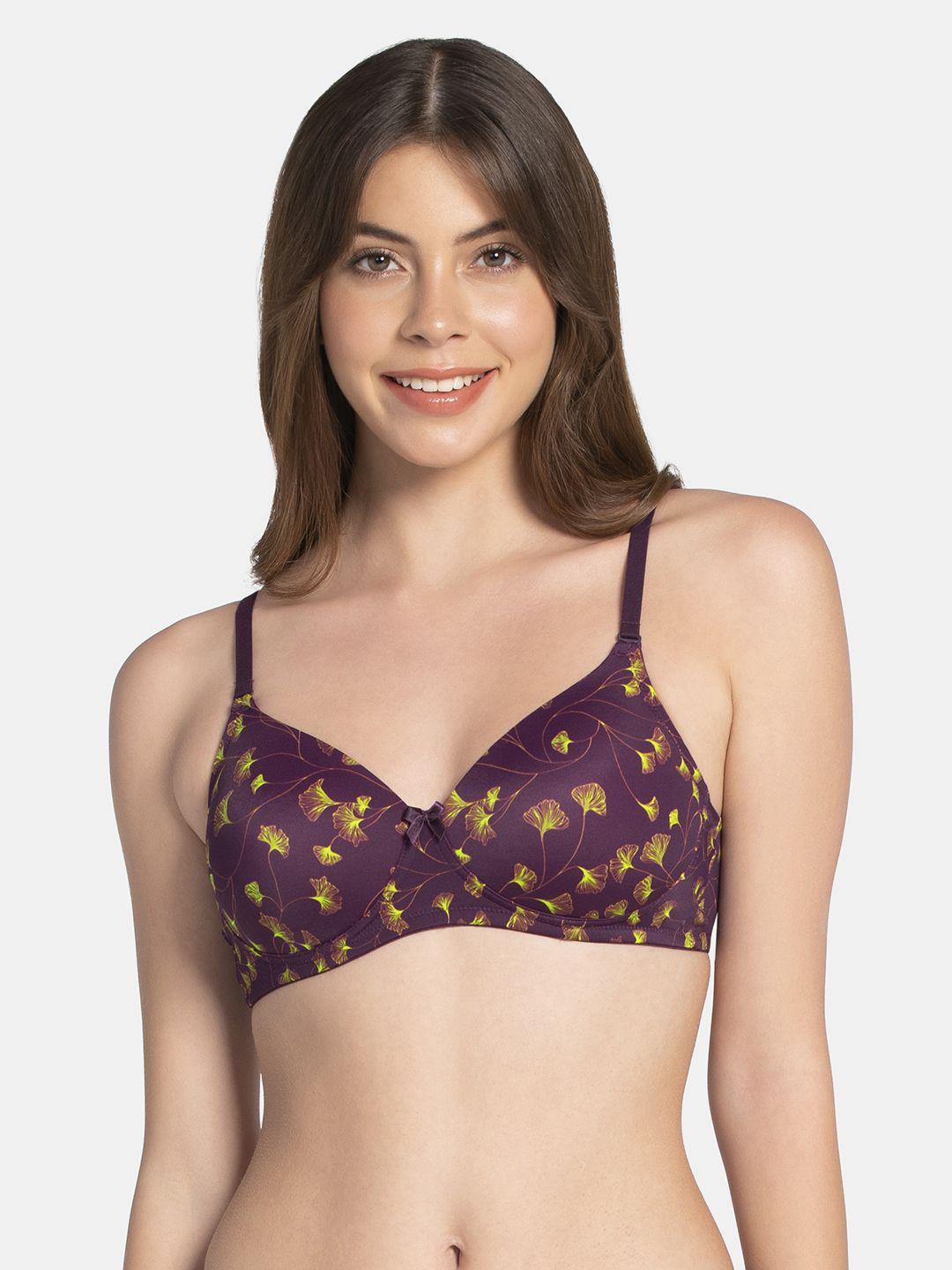 amante brown & yellow printed lightly padded non-wired full coverage t-shirt bra bra10606