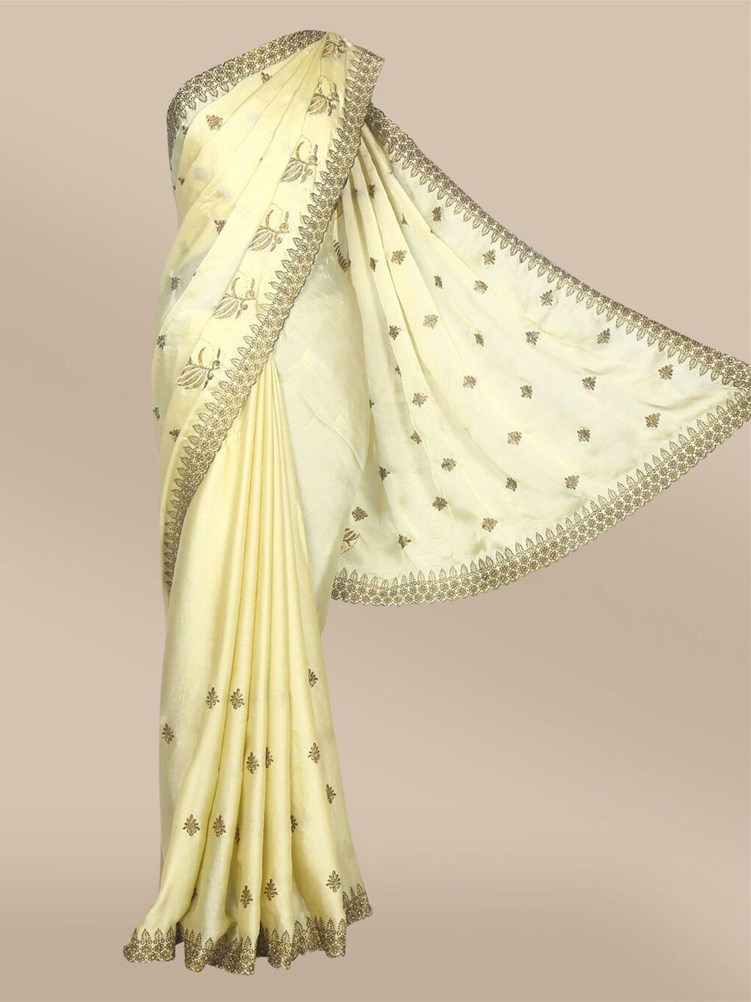 the chennai silks beige & brown ethnic motifs beads and stones fusion saree