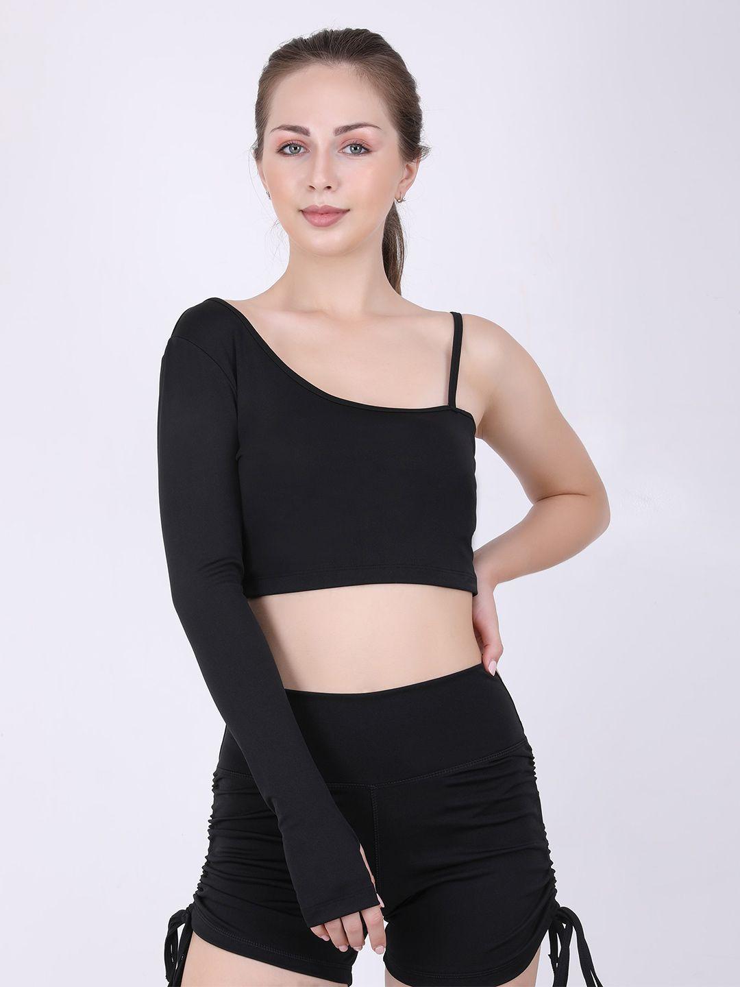 everdion black one shoulder crop top