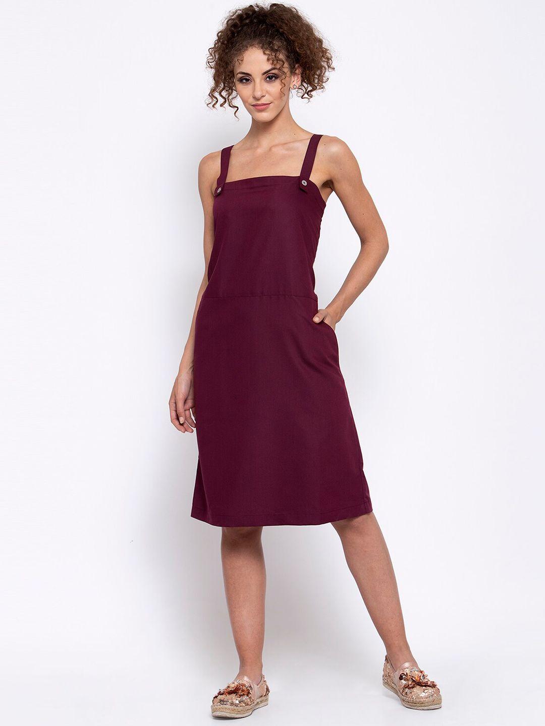 lela burgundy solid pinafore dress