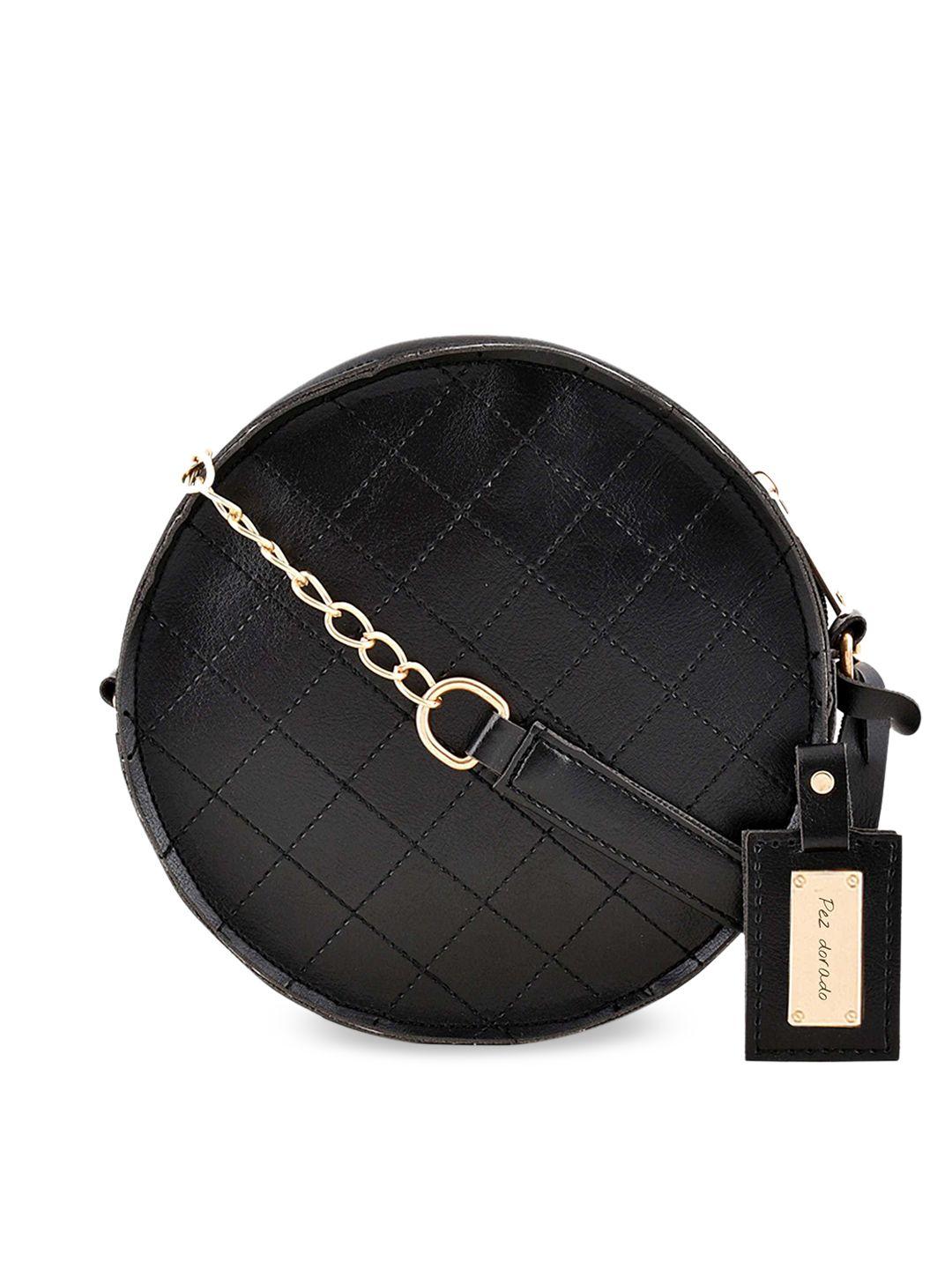 pez dorado women black textured structured sling bag with quilted