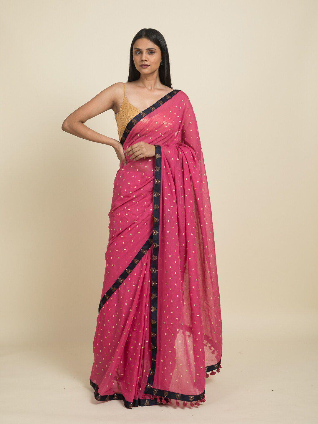 suta pink printed pure cotton saree