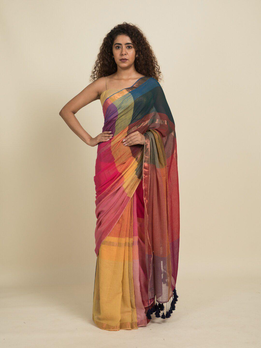 suta multicoloured checked pure cotton saree