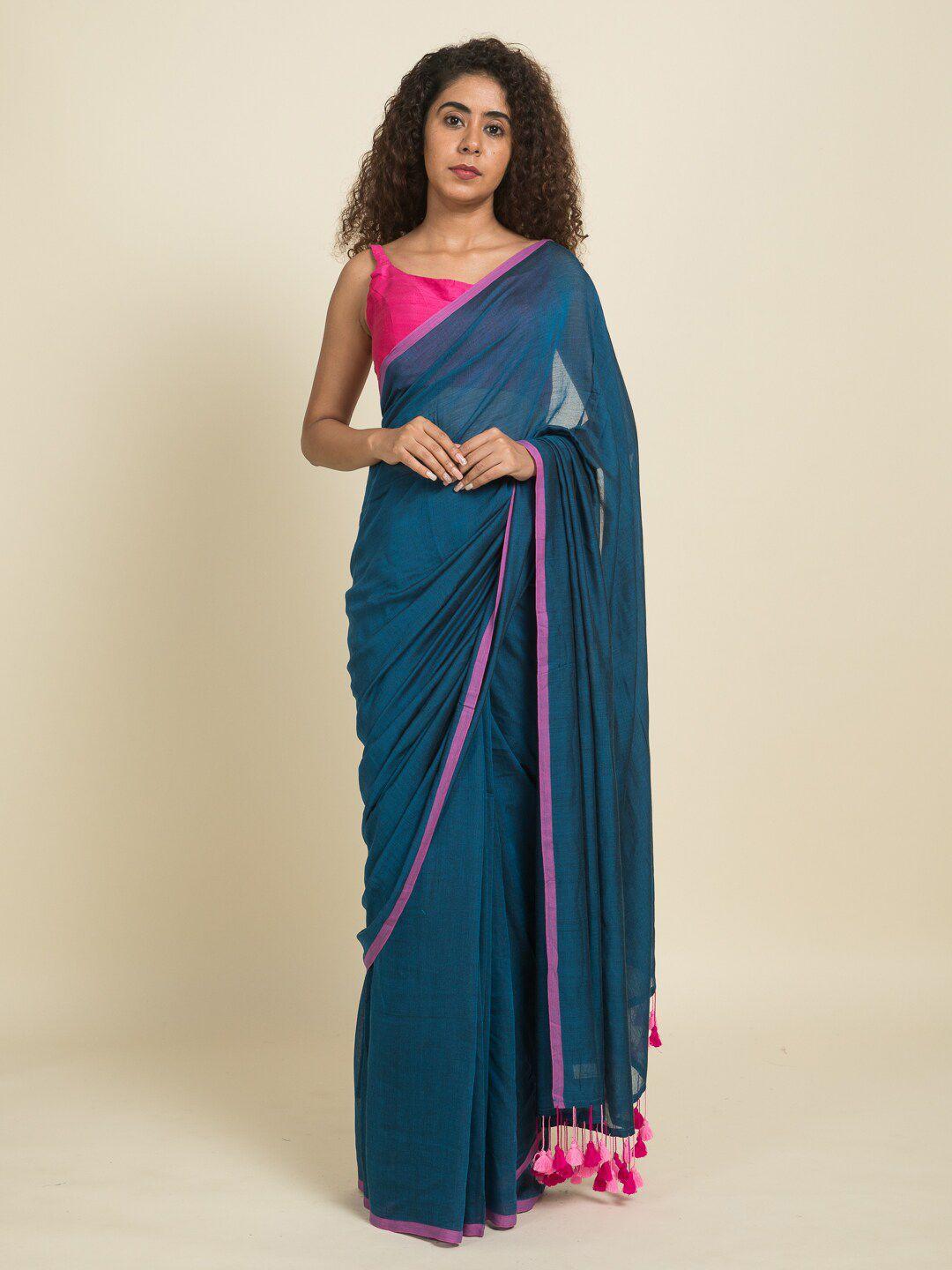 suta blue & pink pure cotton saree