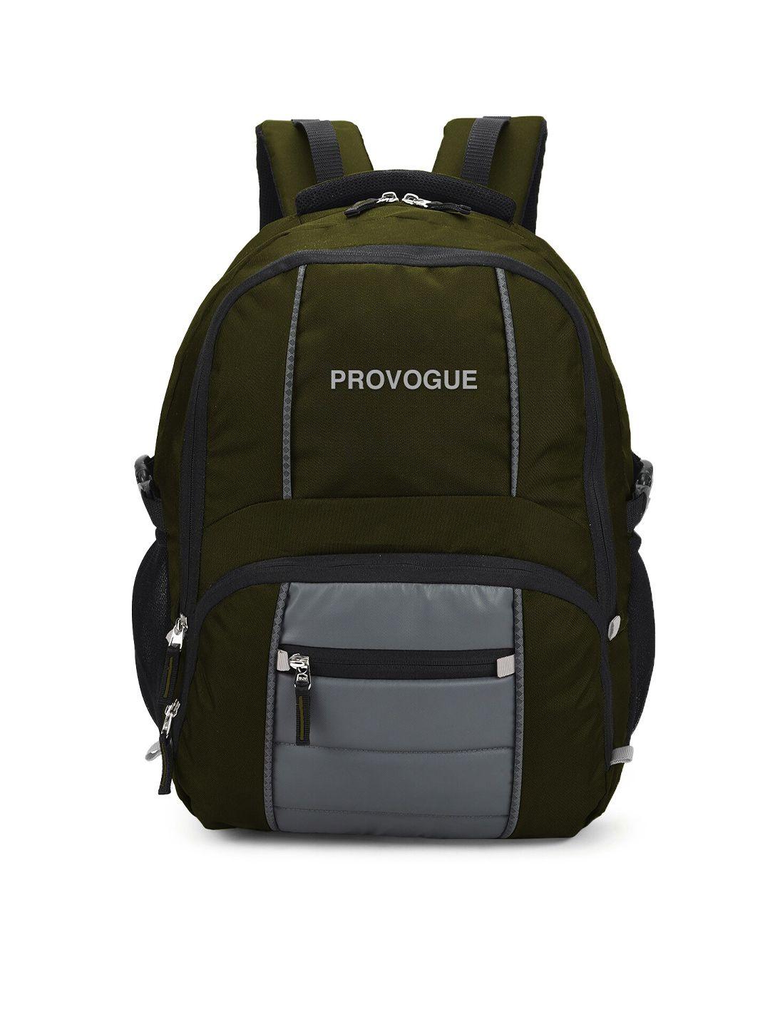 provogue unisex olive green & grey brand logo backpack with reflective strip