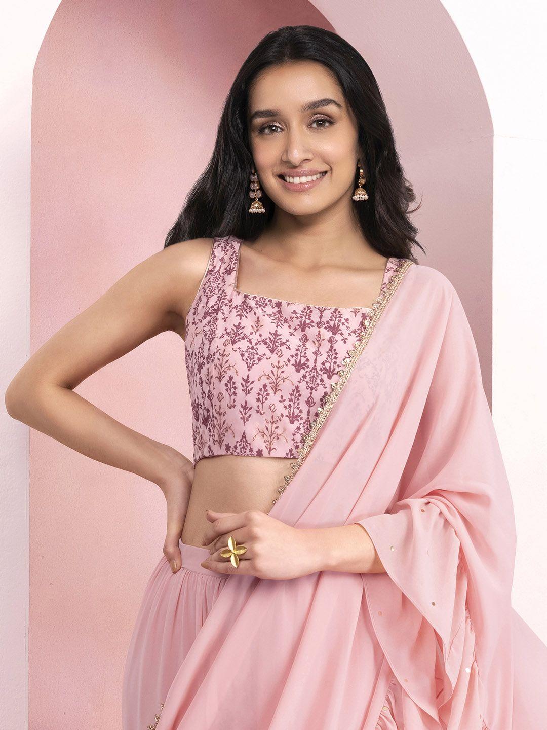 indya for shraddha kapoor women pink floral print georgette crop top