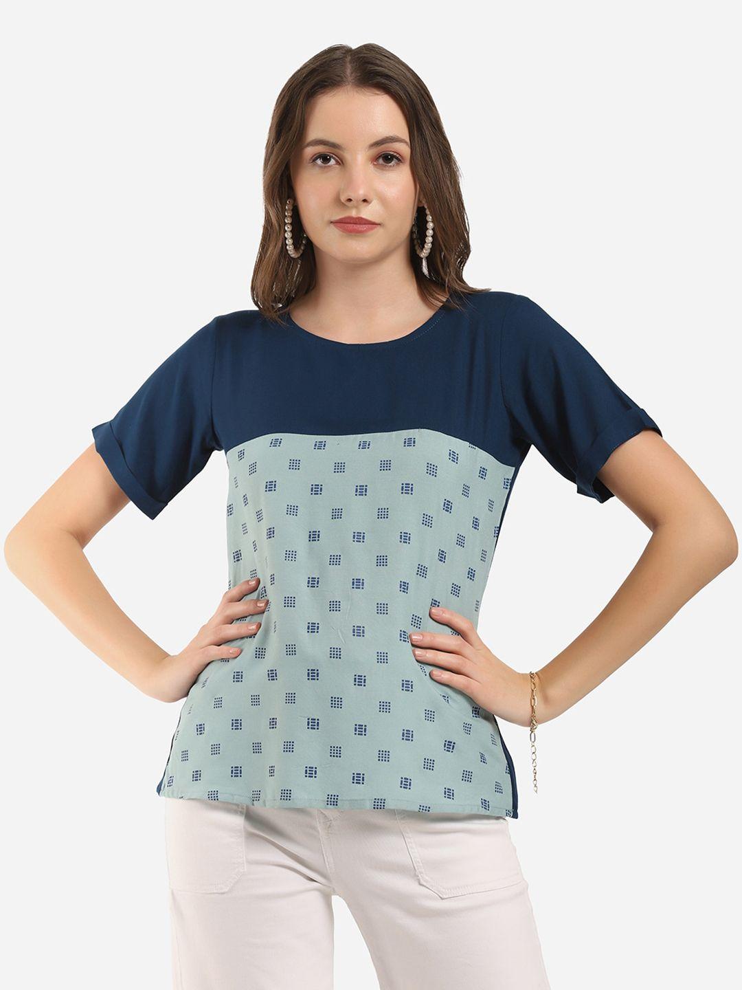 selvia teal blue print top