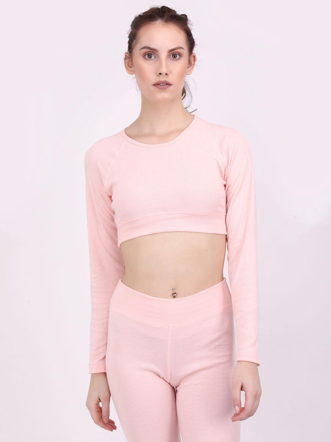 everdion peach-coloured ribbed pure cotton crop top