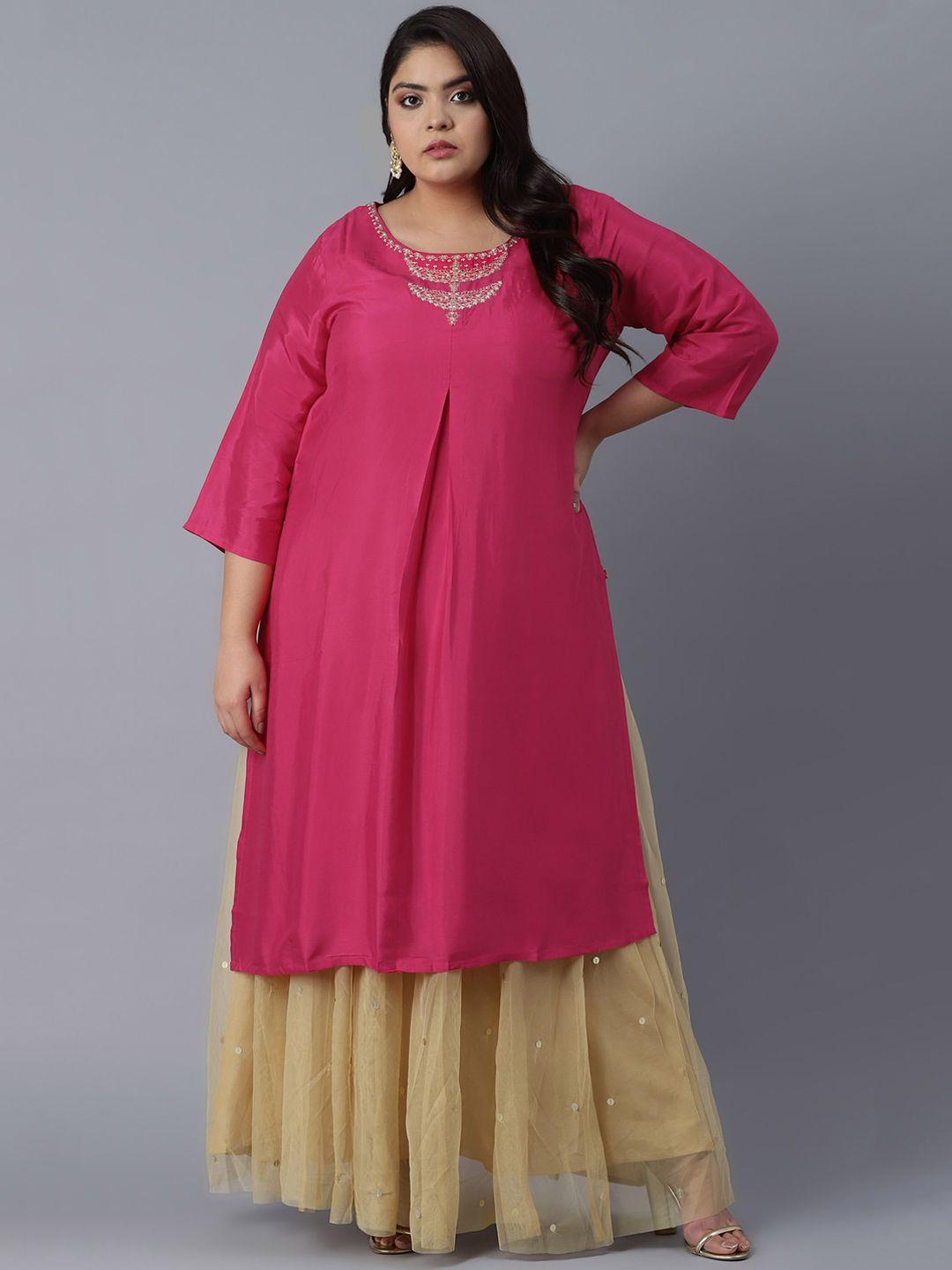 w women pink flared sleeves kurta