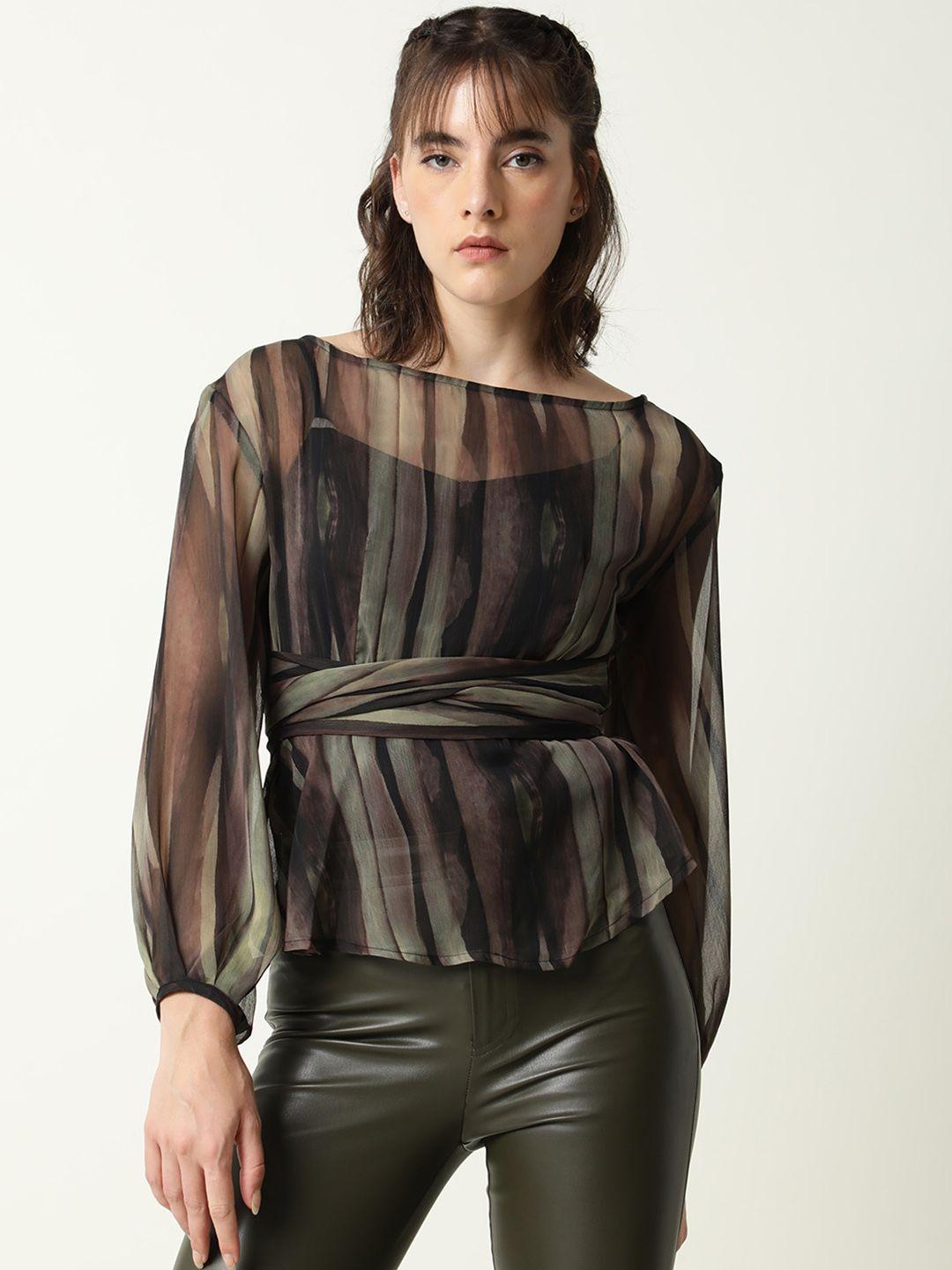 rareism green striped cinched waist top