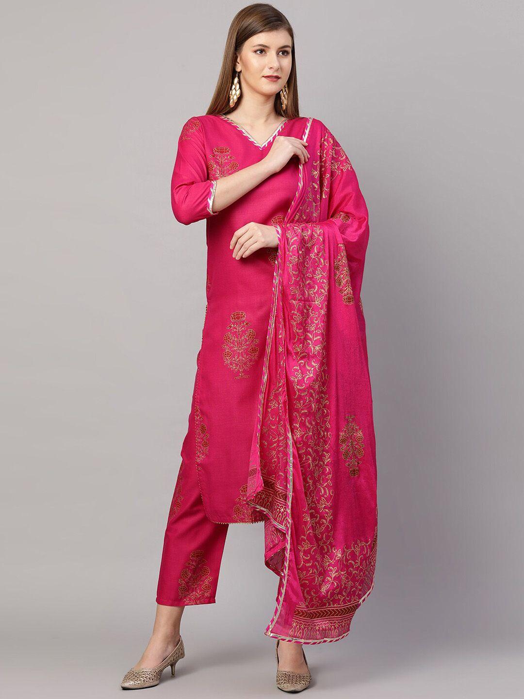 kalini women pink ethnic motifs printed kurta with trousers & with dupatta