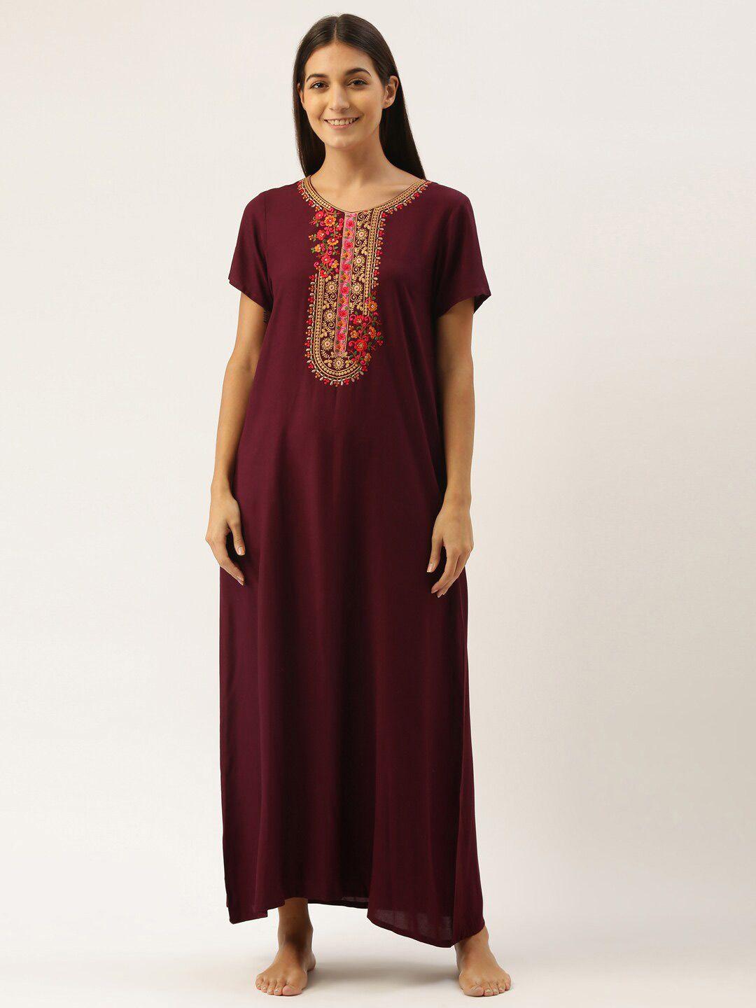 bannos swagger burgundy embroidered maxi nightdress