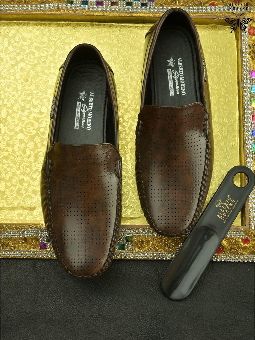 alberto moreno men brown perforations loafers