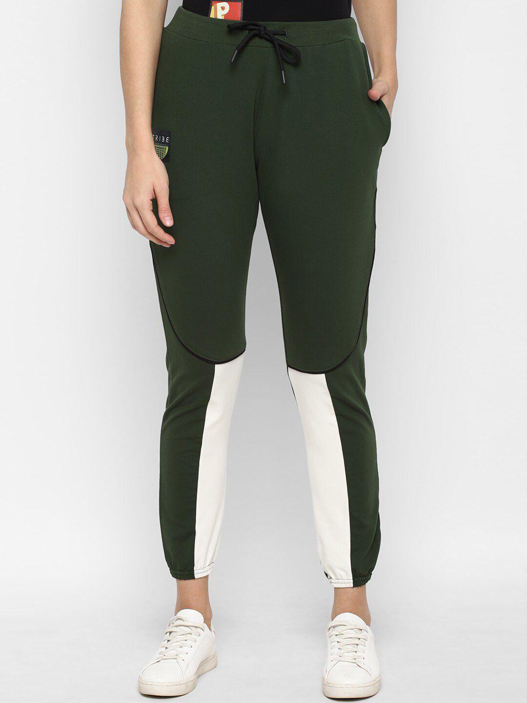 allen solly woman women olive green colourblocked joggers