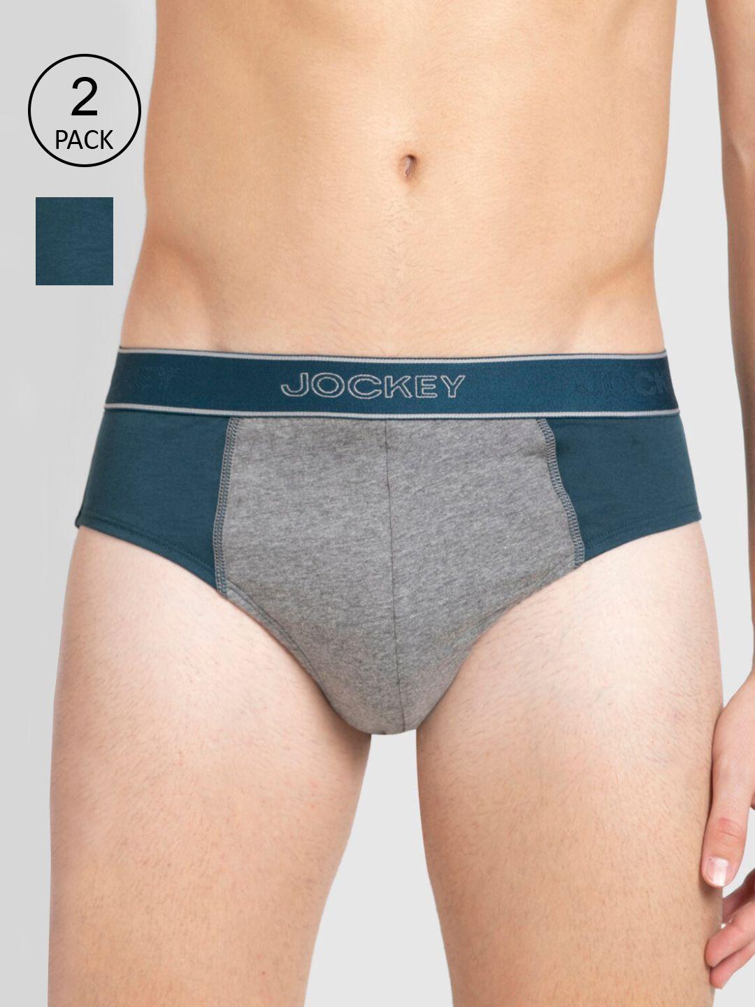 jockey men pack of 2 grey & green colourblocked pure cotton basic briefs 1011-0205-rp-mm