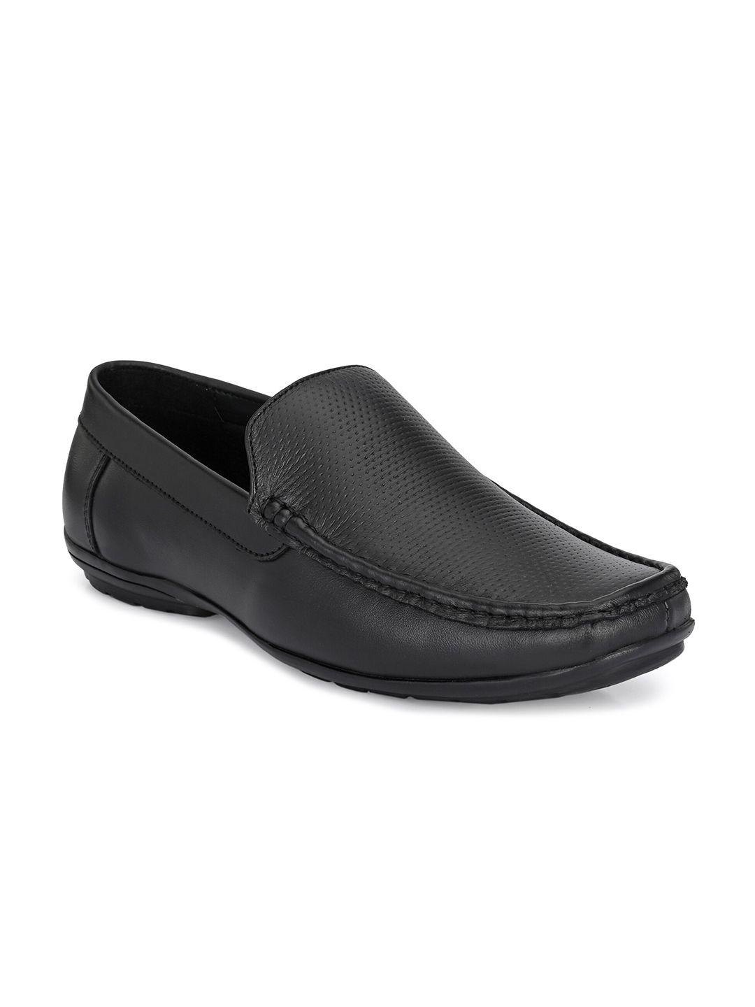 el paso men black solid leather formal loafers