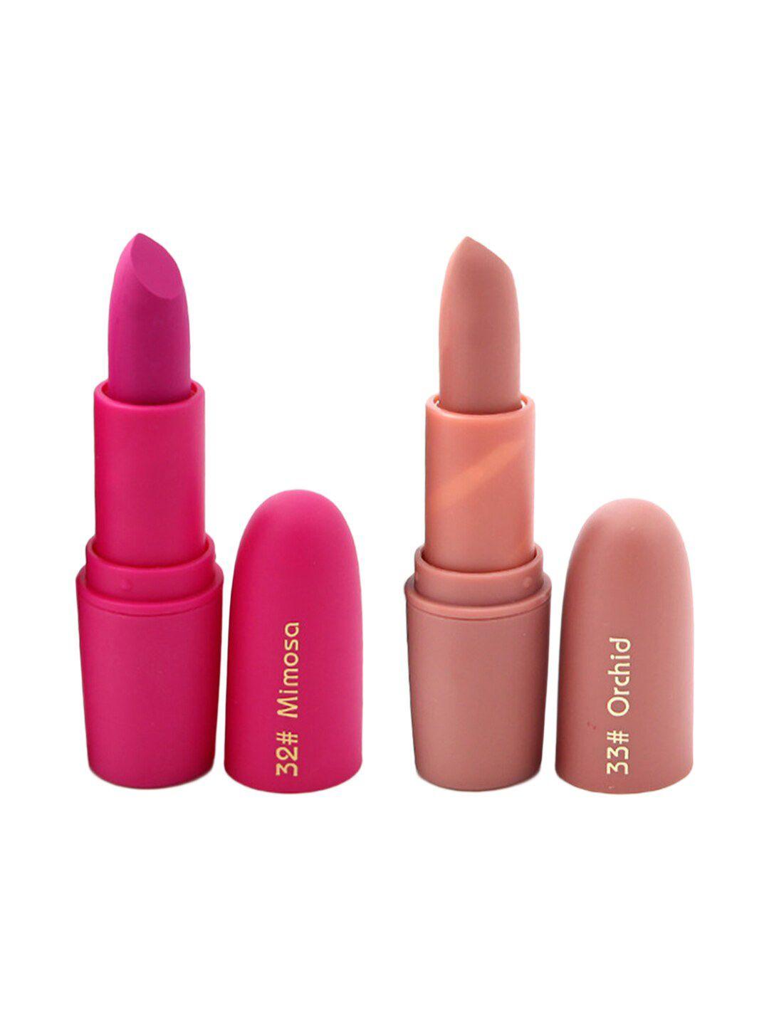 miss rose set of 2 matte creamy bullet lipsticks - 32 mimosa & 33 orchid