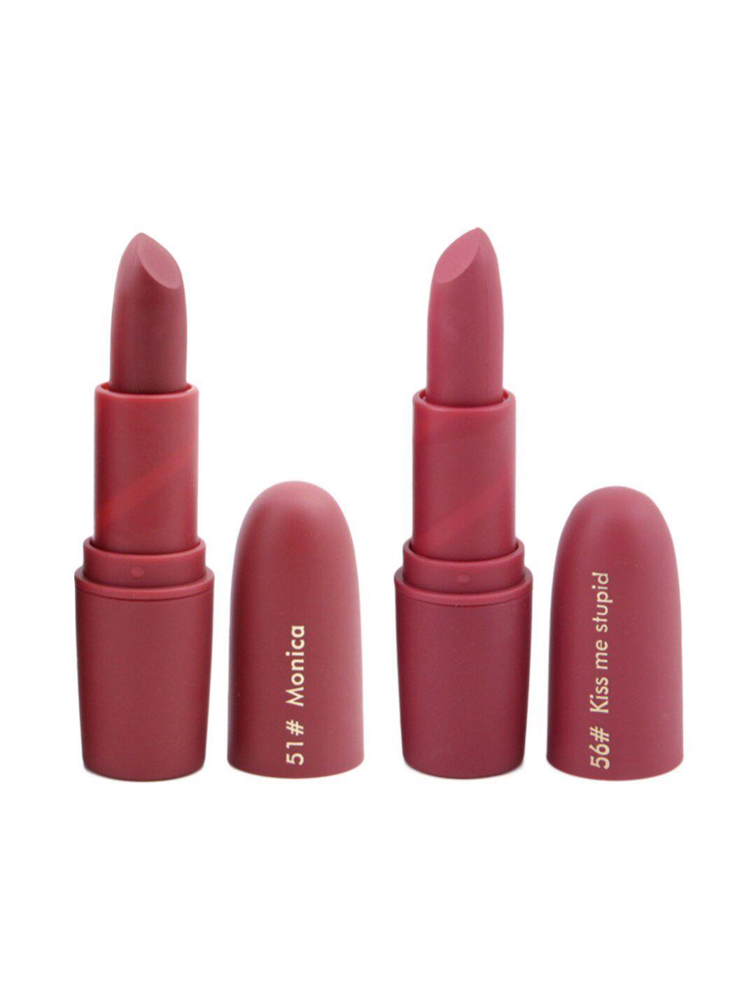 miss rose set of 2 matte creamy bullet lipsticks - 51 monica & 56 kiss me stupid