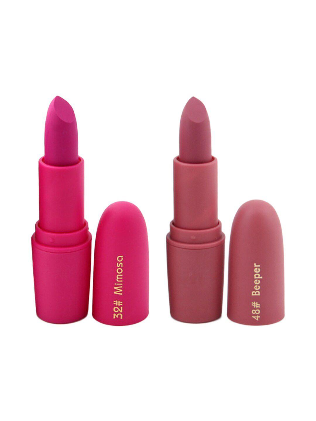 miss rose set of 2 matte creamy lipsticks - mimosa 32 & beeper 48