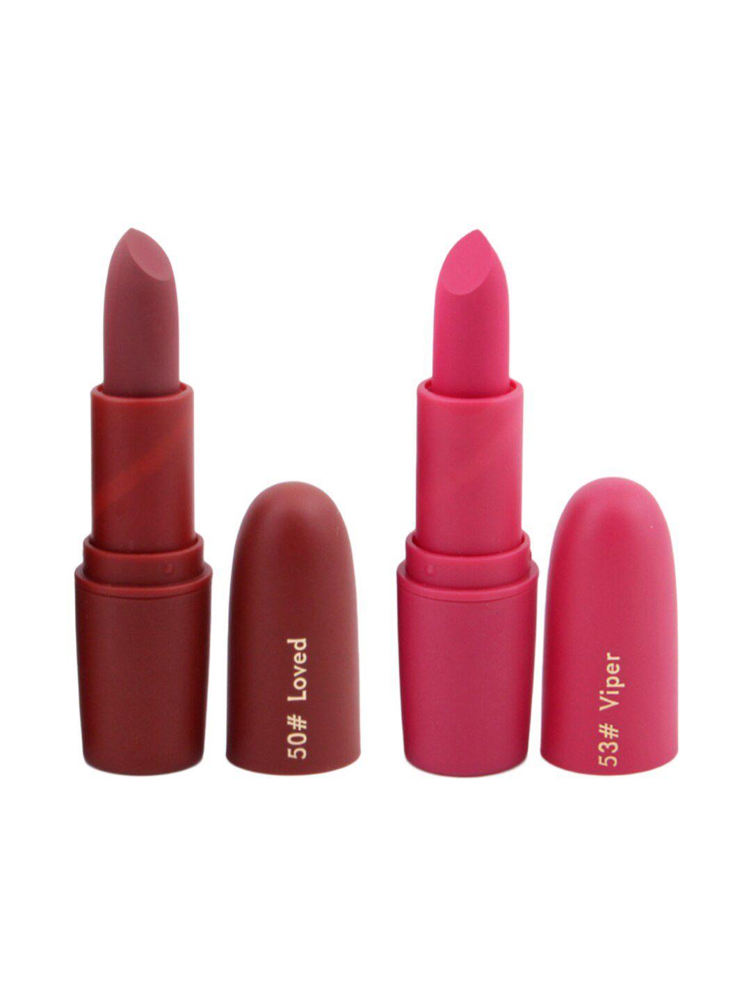 miss rose set of 2 matte creamy lipsticks - loved 50 & viper 53