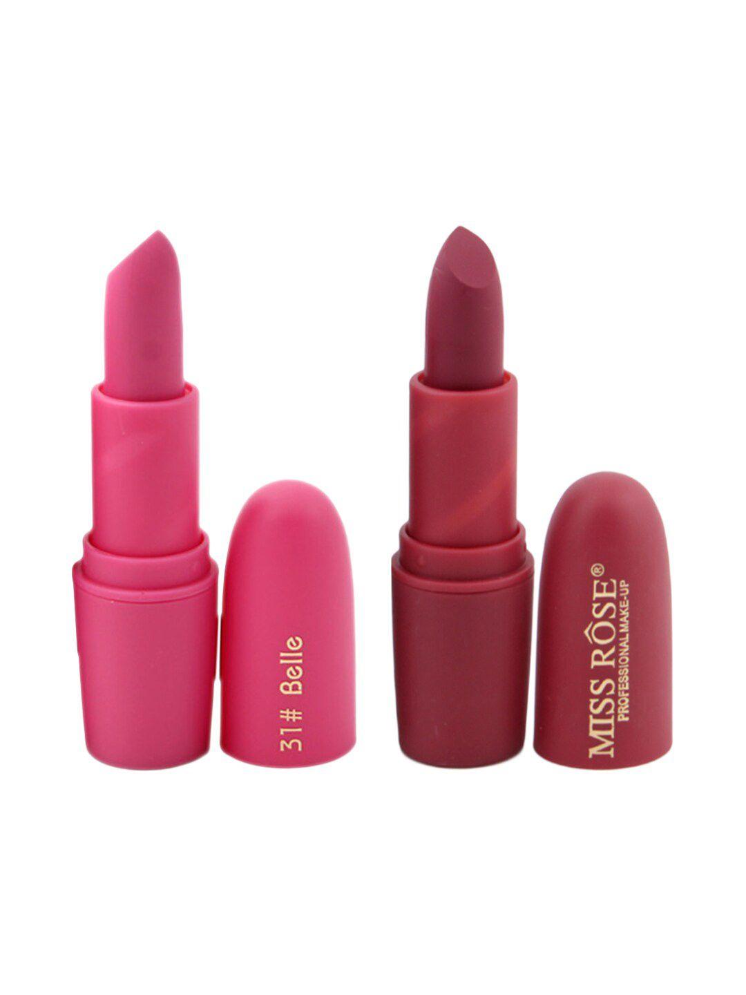 miss rose professional make-up set of 2 matte creamy lipsticks - belle 31 & chii 49