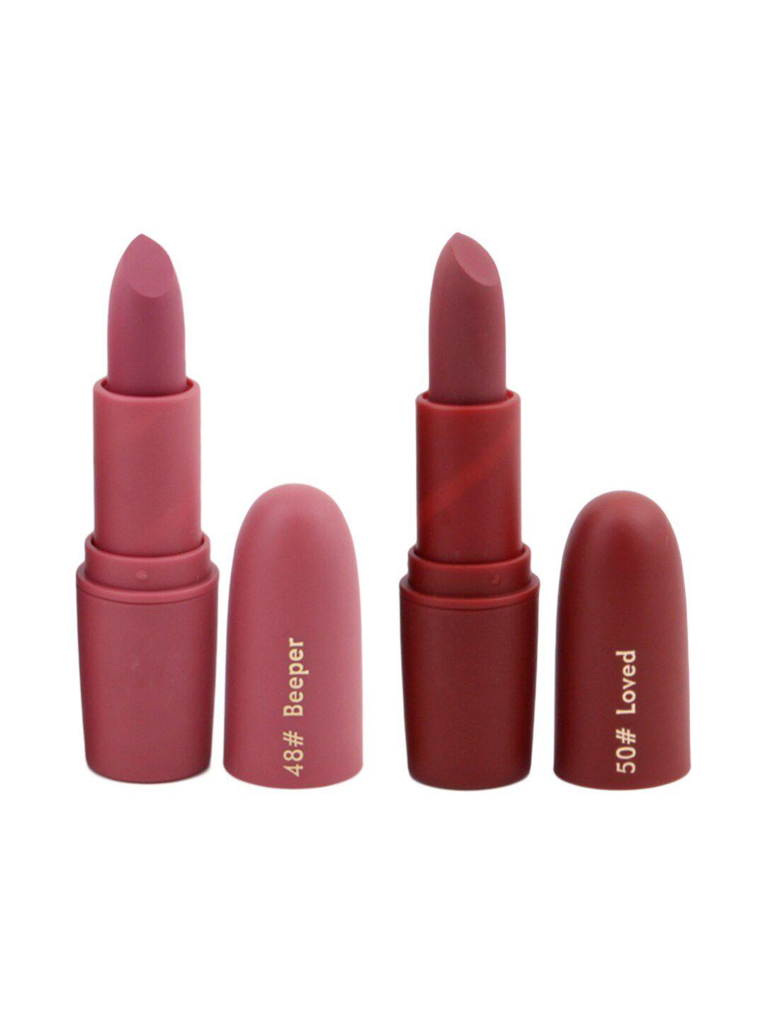 miss rose professional make-up set of 2 matte creamy lipsticks - beeper 48 & loved 50