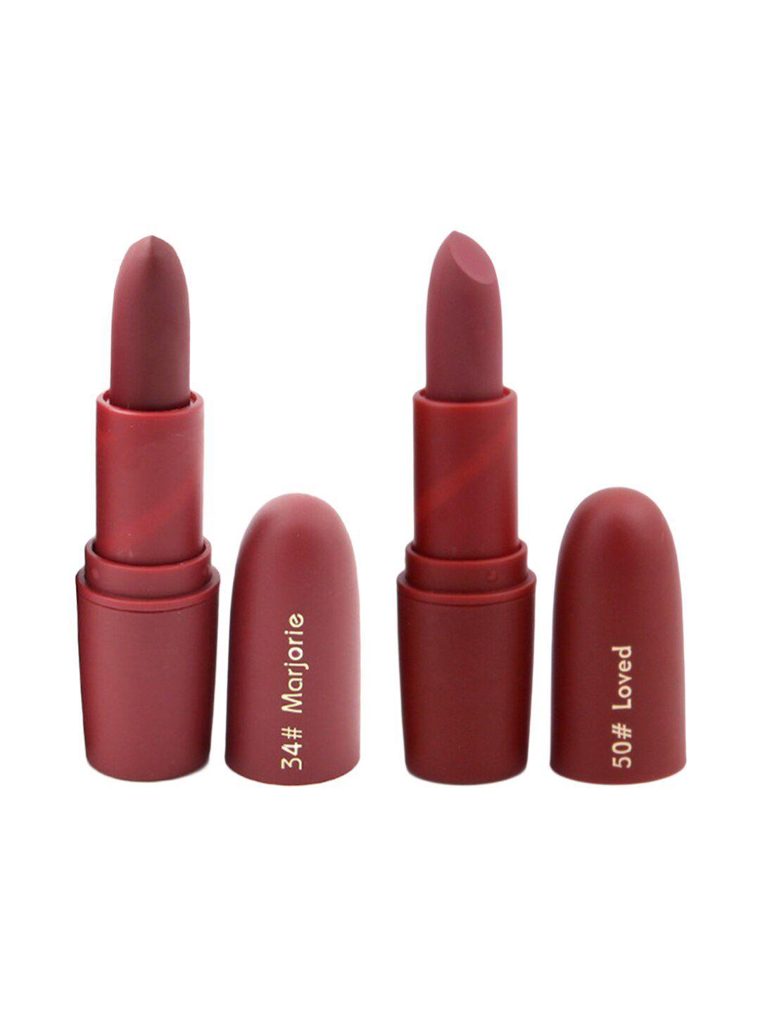 miss rose professional make-up set of 2 matte creamy lipsticks - marjorie 34 & loved 50