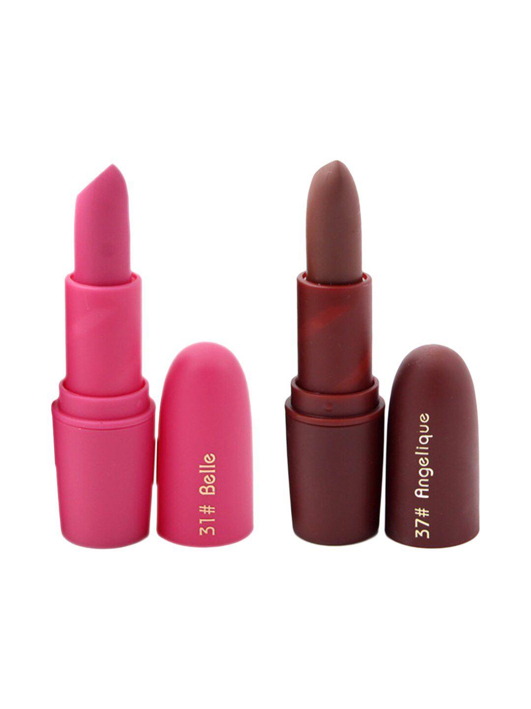 miss rose professional make-up set of 2 matte creamy lipsticks - belle 31 & angelique 37