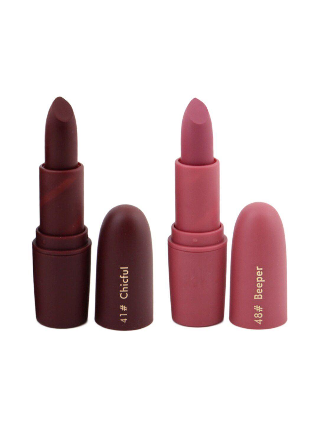 miss rose professional make-up set of 2 matte creamy lipsticks - chicful 41 & beeper 48