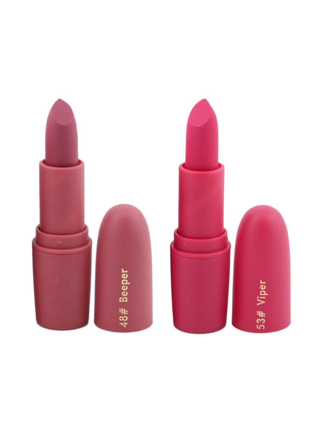 miss rose professional make-up set of 2 matte creamy lipsticks - beeper 48 & viper 53