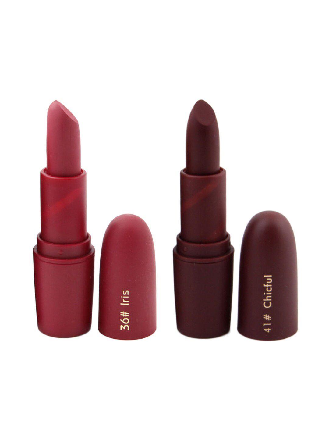 miss rose professional make-up set of 2 matte creamy lipsticks - iris 36 & chicful 41