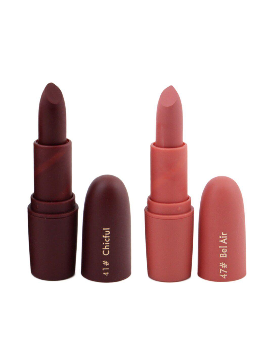 miss rose professional make-up set of 2 matte creamy lipsticks - chicful 41 & bel air 47