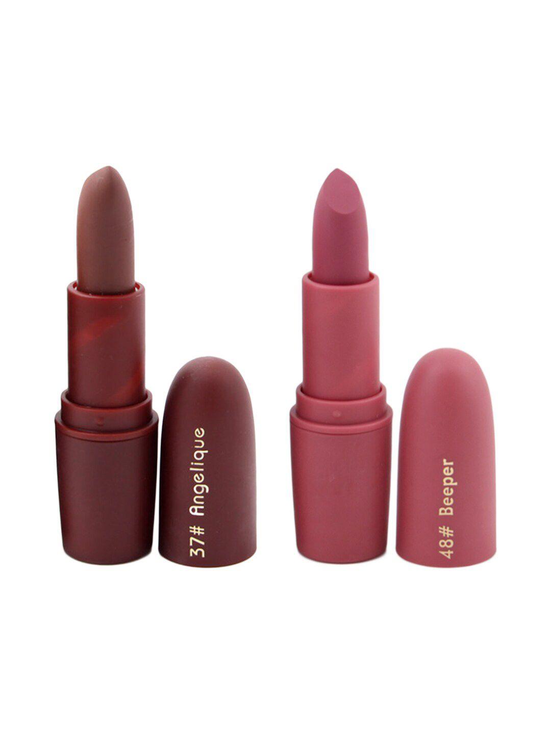 miss rose professional make-up set of 2 matte creamy lipsticks - angelique 37 & beeper 48