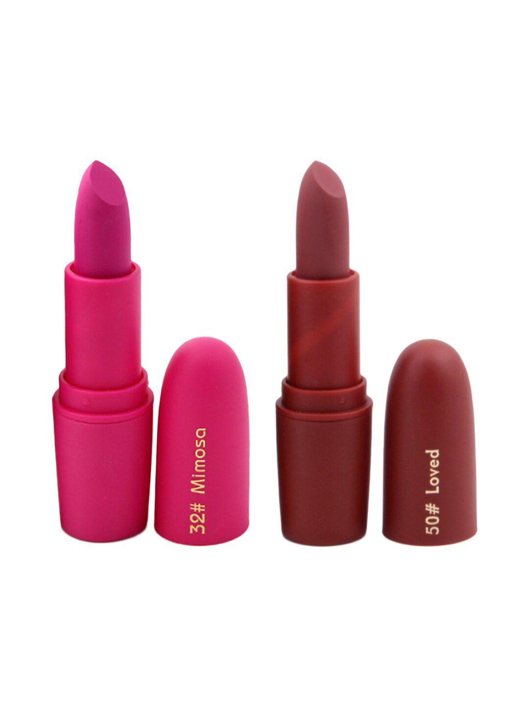 miss rose professional make-up set of 2 matte creamy lipsticks - mimosa 32 & loved 50