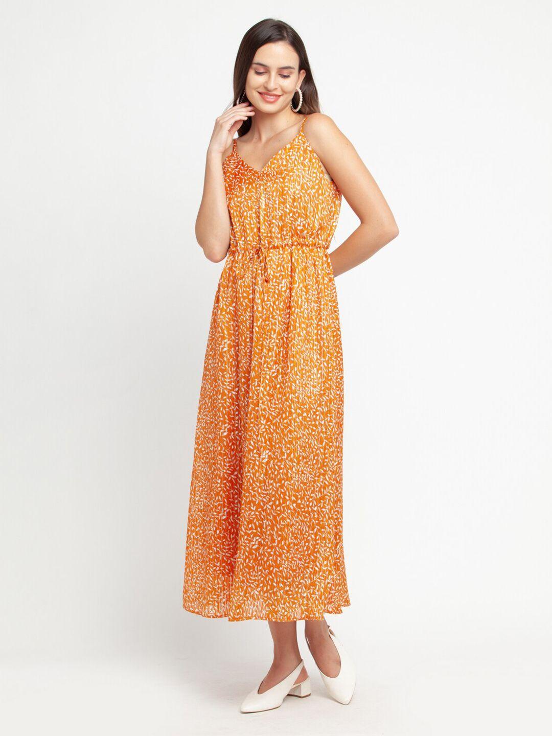 zink london orange & white floral midi dress