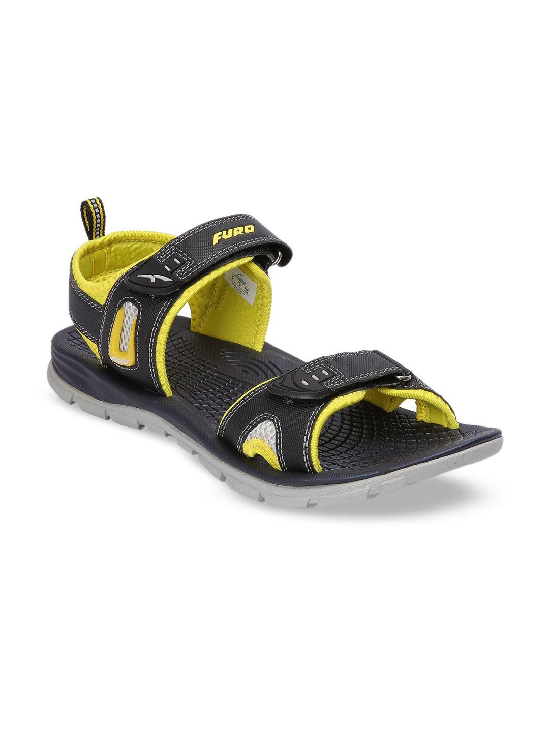 furo by red chief men black & yellow patterned sports sandals