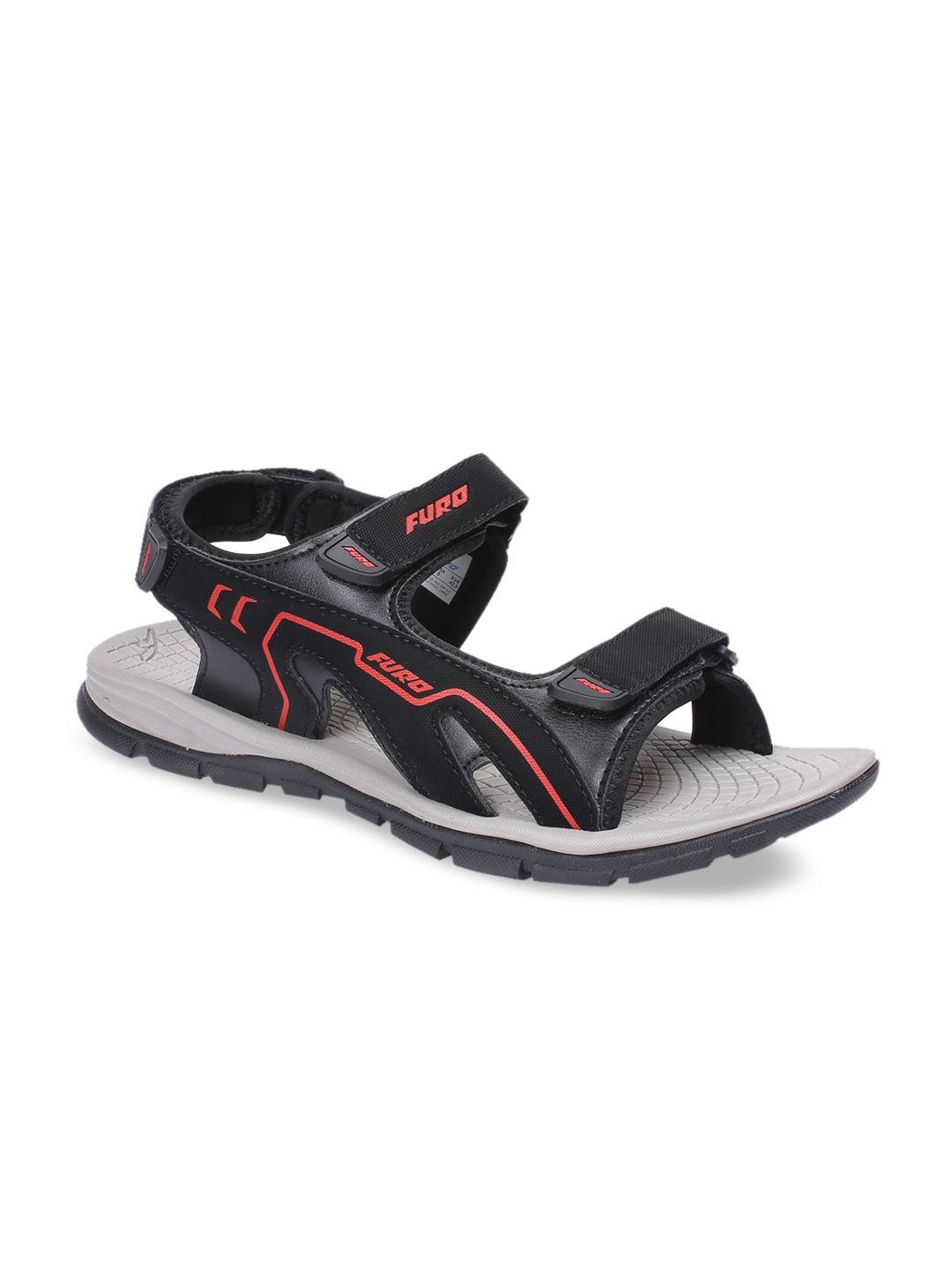 furo by red chief men black & red patterned sports sandals