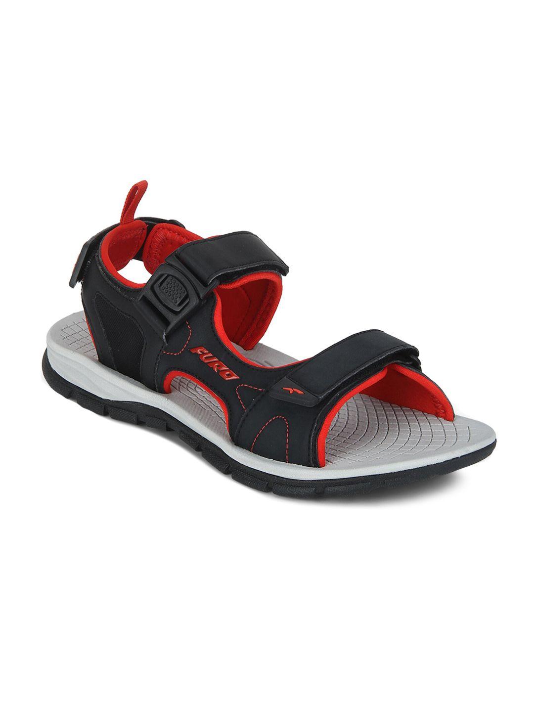 furo by red chief men black & red solid sports sandals