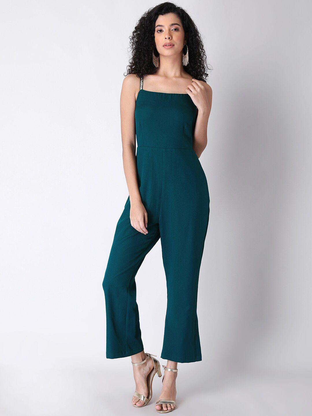 faballey green solid shoulder strap basic jumpsuit