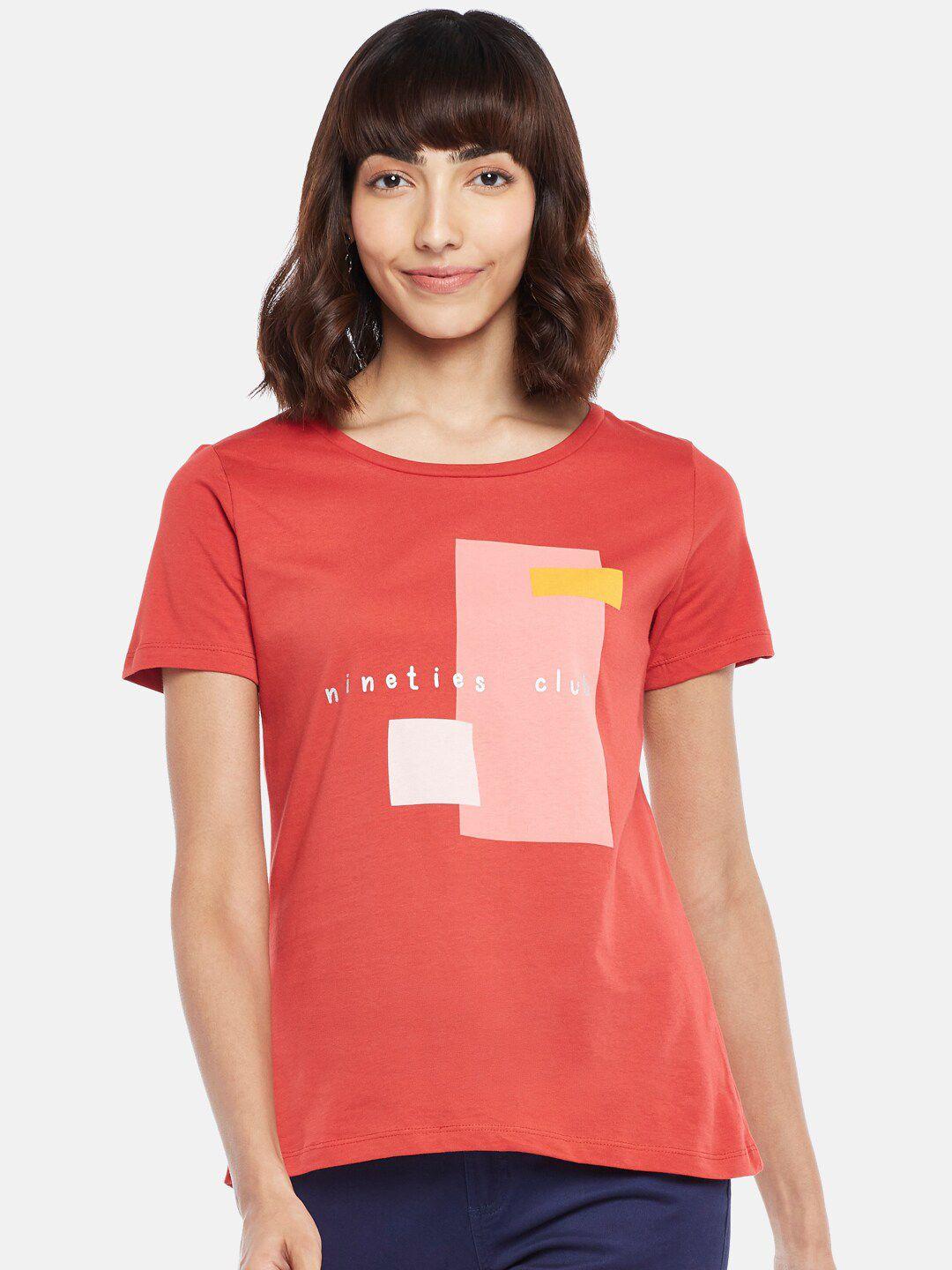 honey by pantaloons women red printed pure cotton regular fit t-shirt