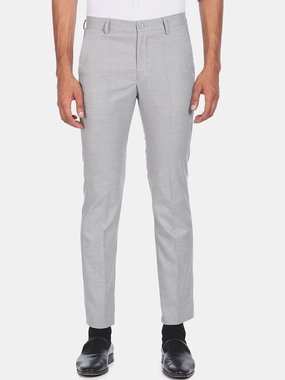 excalibur men grey solid regular fit trousers