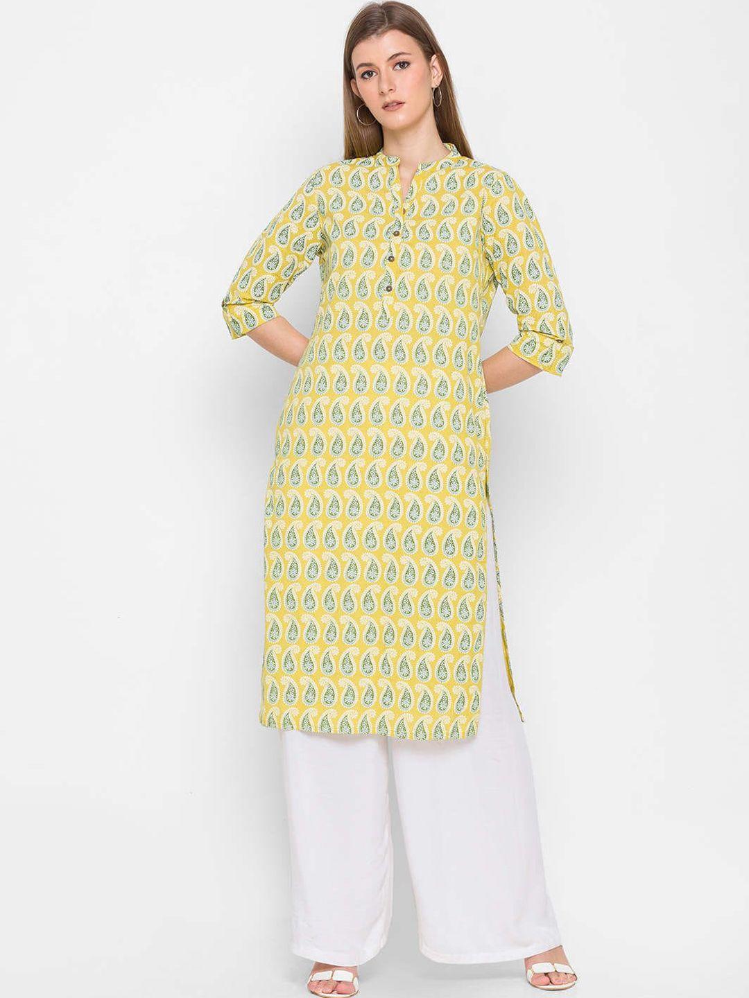 zola women mustard yellow printed kurta